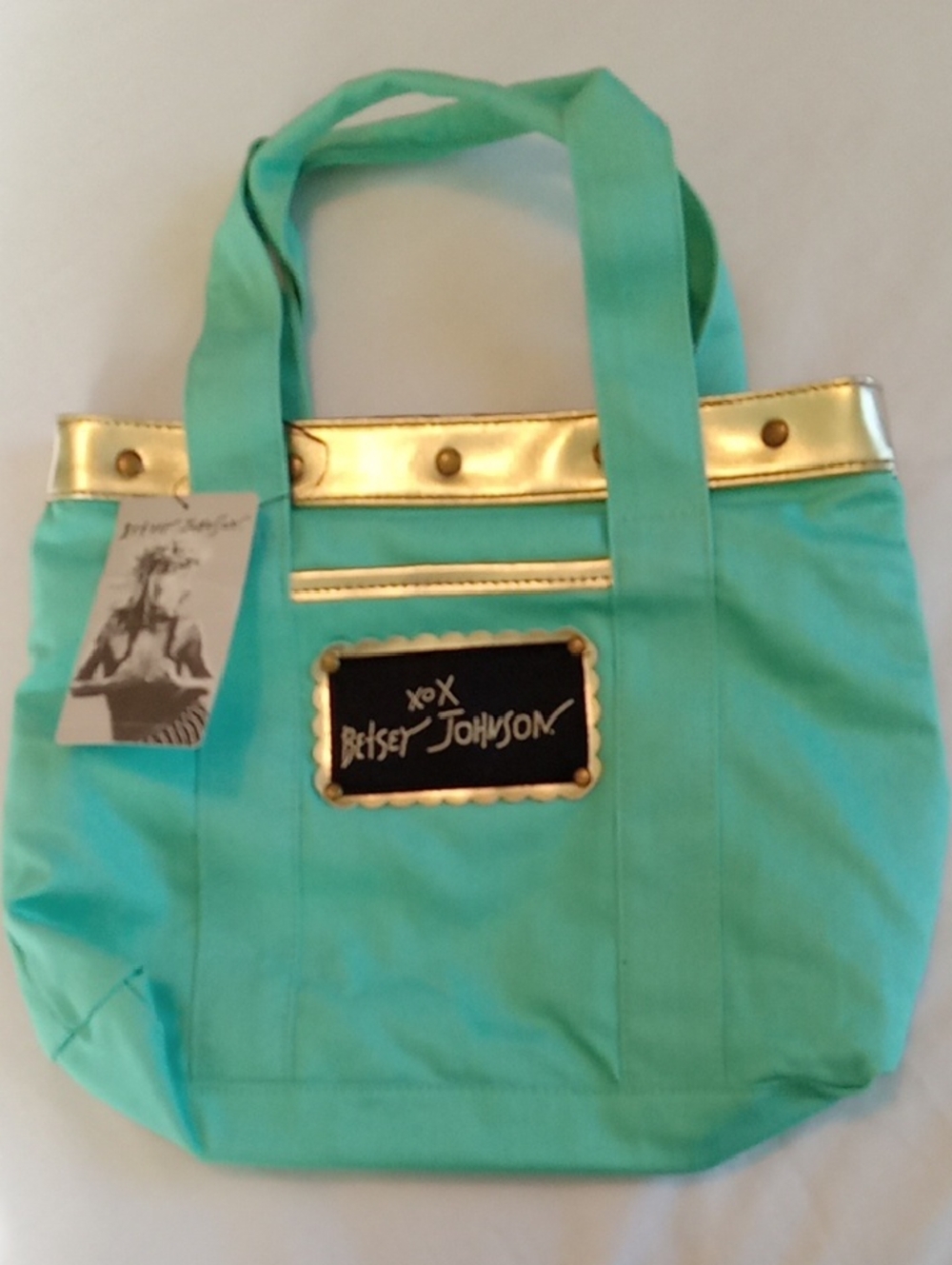 Betsey Johnson Mini Tote Bag In Teal With Gold Ascents